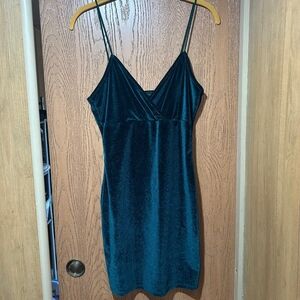 Teal Velvet Spaghetti Strap Dress